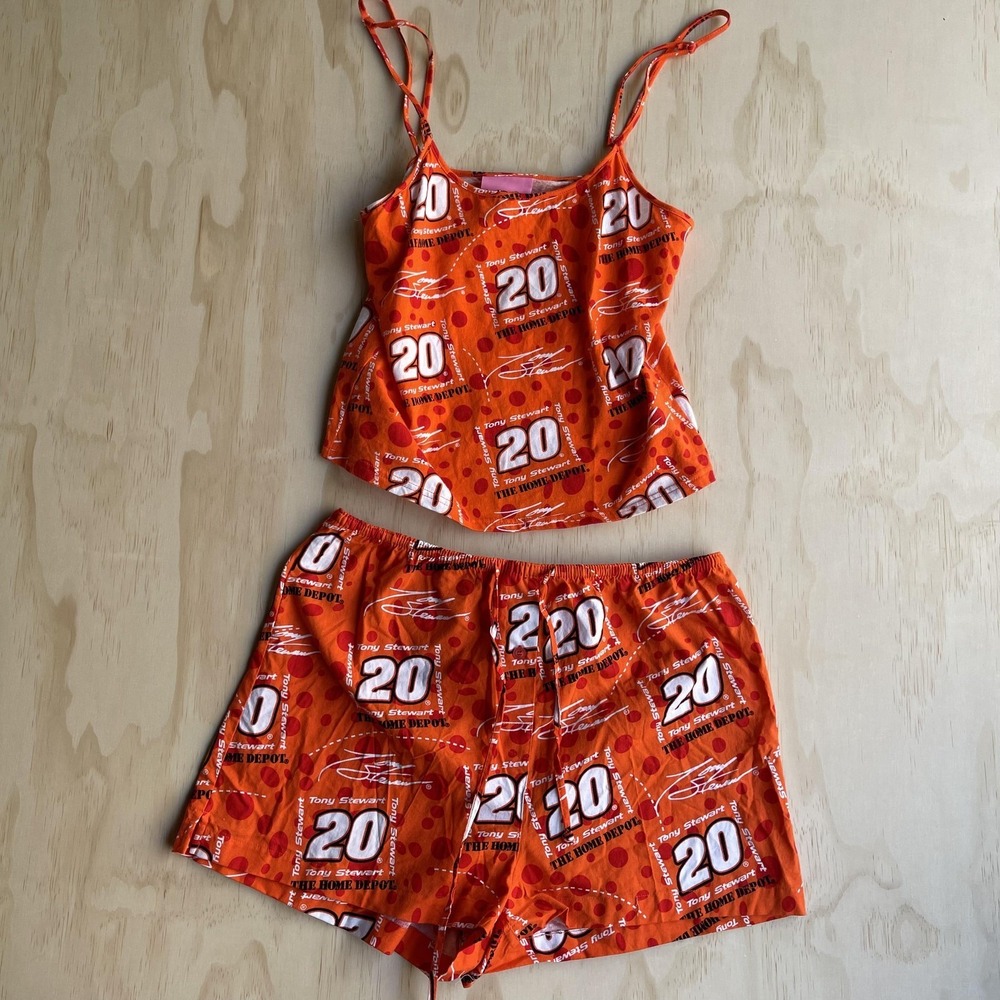 Tony Stewart 20 Pajamas Set Womens Large Orange NASCAR Auto Racing Sleepwear